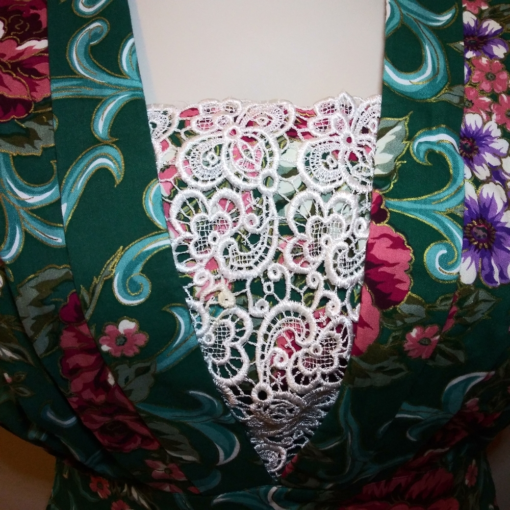 Miss Dorby Vintage 1980's Teal Burgundy & Purple Floral  Cottagecore Style Dress - Picture 4 of 14